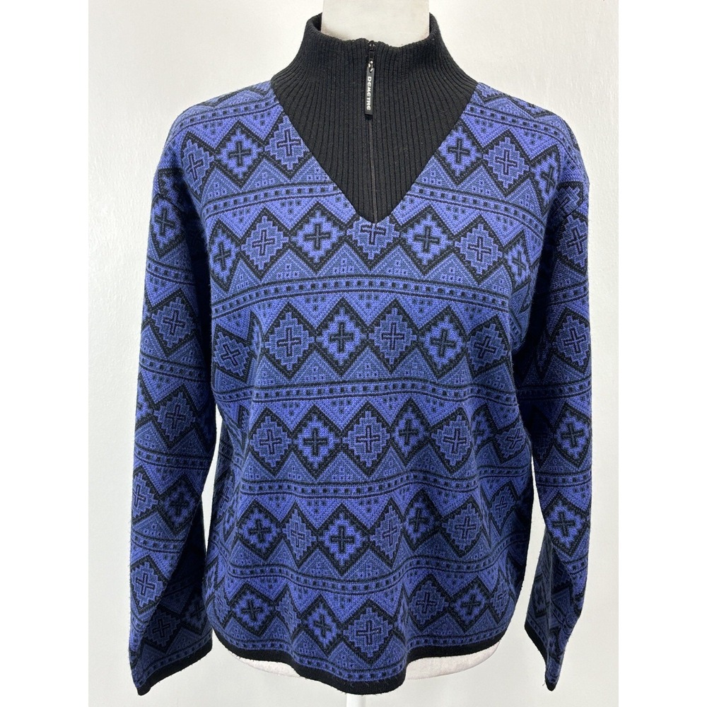Women's Vtg Demetre Ski Sweater Large Geometric Wool Blend 1/4 Zip Made USA